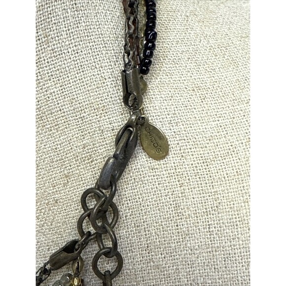 Chico's Multi Strand Beaded and Crystal Enamel Bronze Pendant Necklace - Picture 5 of 7